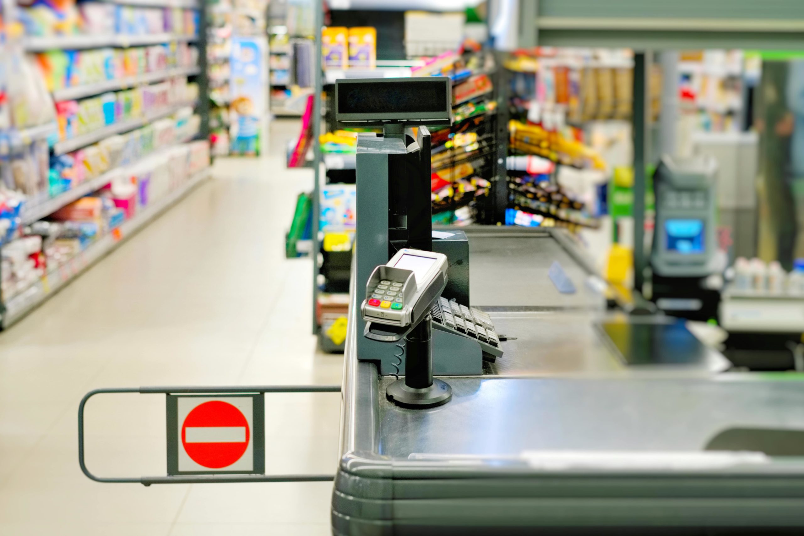 The check-out section in a convenience store
