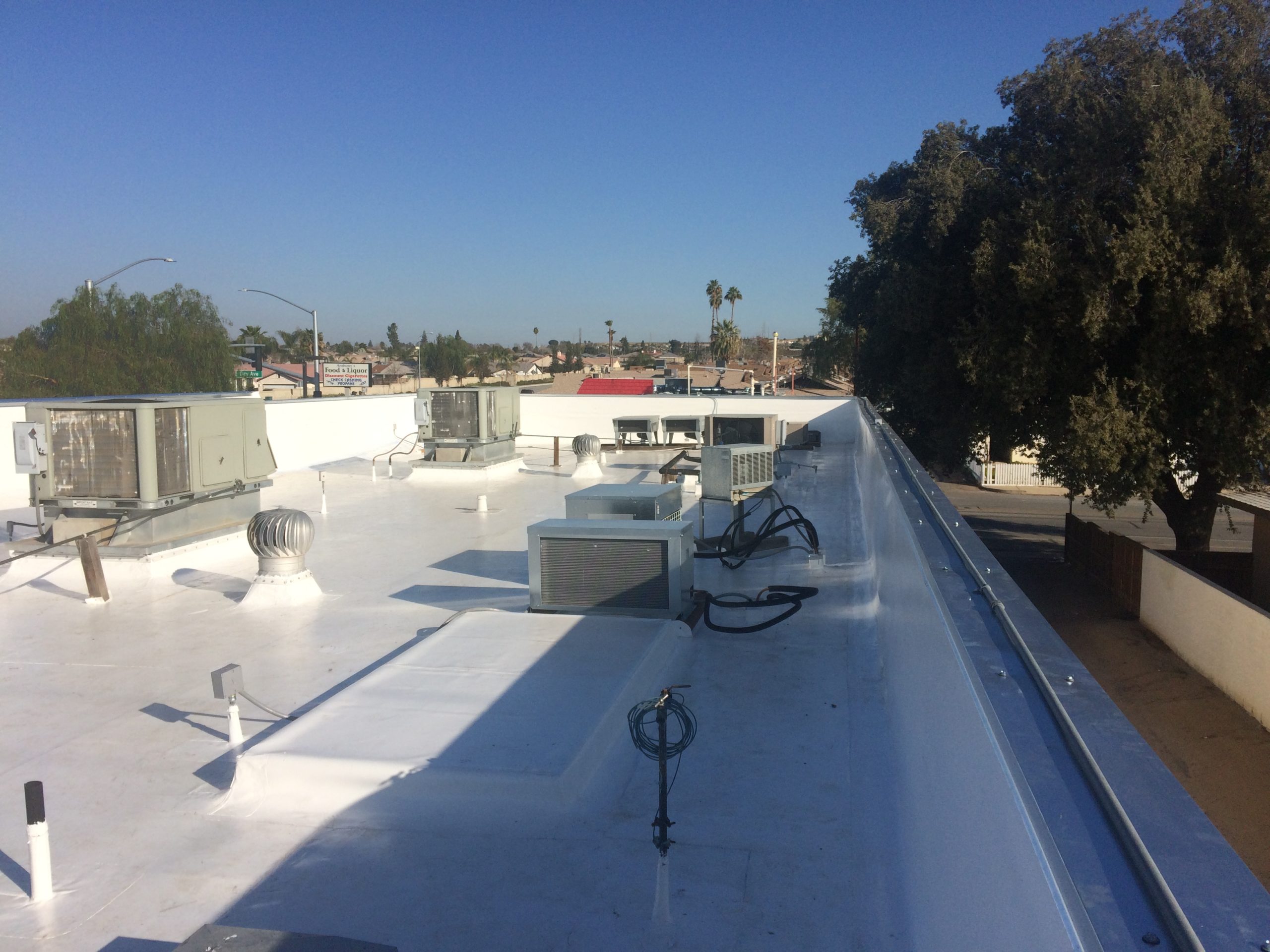 A Los Angeles building's rooftop with a new roof drain system