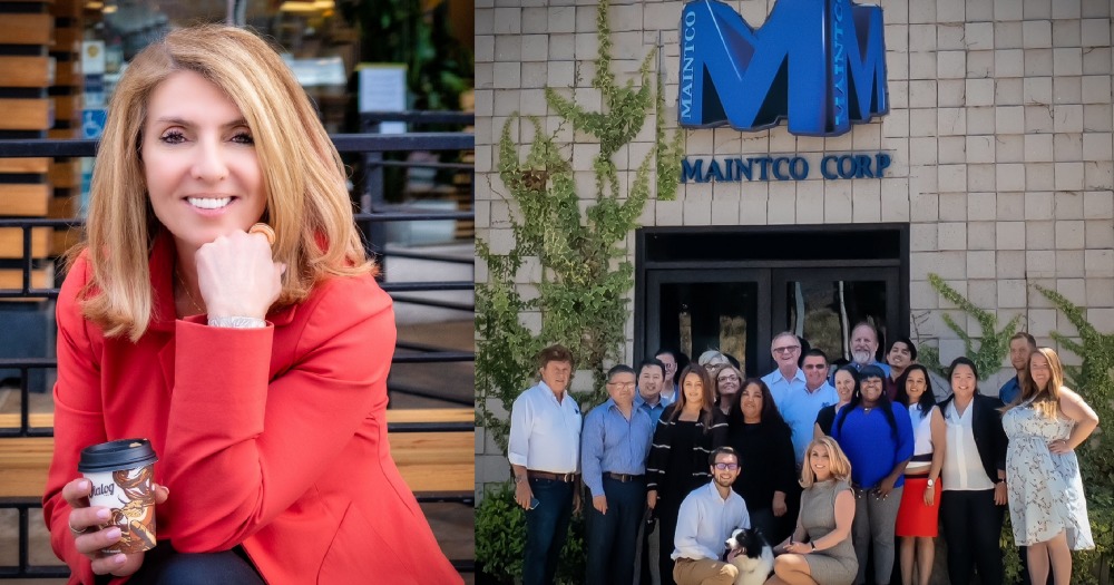 Two-part photo with Maintco's CEO, Inna Tuler on the left and Maintco's full team on the right